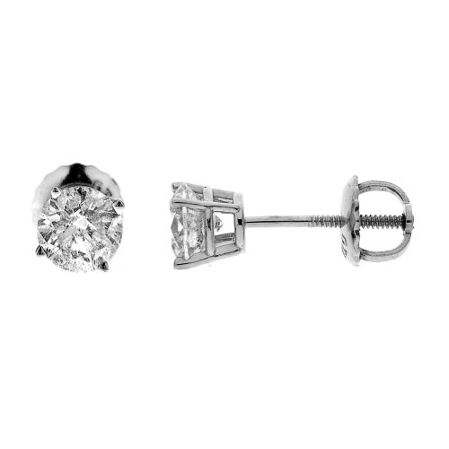 Diamond Stud Earrings:Certified 10k White Gold Round Diamond Stud Earrings (1 cttw, J-K Color, I2-I3 Clarity) Images