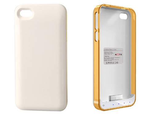 MOTA Premium Extended Battery Case for iPhone 4/4s with Overcharge Protection, LED Status Lights, Built-In Speakers - Retail Packaging - Orange