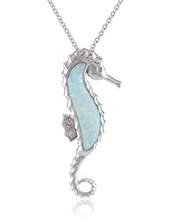 Sterling Silver Created Opal & Diamond Seahorse Pendant Necklace, 18"