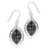 .925 Silver & Faceted Onyx Filigree Marquise Earrings