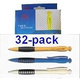 32-pk D&J Stick Point Roller Ball Pens, 32 Blue Ink Pens in retail box