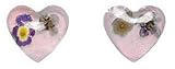 Sterling Silver Pink Heart with Actual Mini Flowers Post Earrings