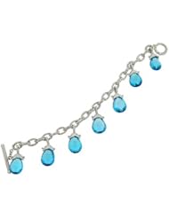 Blue Topaz Briolette Bracelet w/Diamond Toggle .04cttw