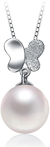 Elegant Silver Butterfly High-lustre White Freashwater Pearl Pendant Necklace for Gift
