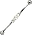 CLEAR - 925 Sterling Silver Cubic Zirconia Triple Solitaire Industrial Barbells