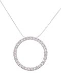 Sterling Silver CZ Rimmed Circle Necklace with 18 inch Snake Chain