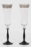 Produkt-Bild: Bohemia Cristal Sektglas, Sektkelch, Champagnerglas Angela 190 ml, 6-er Set, 24% Bleikristall, mit Silbergravur und schwarzem Stiel