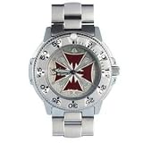 Biker Watch, Iron Cross w Bones, SS Case, Bezel & Band