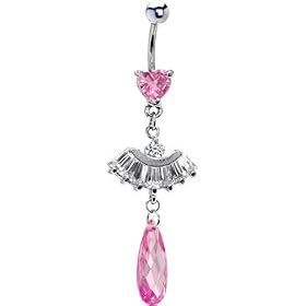 Pink Cubic Zirconia Princess Teardrop Belly Ring