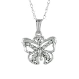 14K White Gold Diamond Butterfly Charm w/ French Rope - 18''