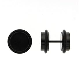 BLACK ANODIZED STAINLESS STEEL FAKE PLUGS - 16 G EAR WIRE - 00G FAKE PART - SOLD AS A PAIR