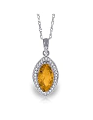 14K Gold Genuine Diamond & Marquise-shaped Citrine Pendant Necklace