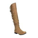 Top Moda HOLLY-1 Women's Over The Knee Lace-up Slouched Riding Boots, Color:TAUPE, Size:7