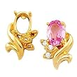 14K Yellow Gold Chatham Created Pink Sapphire and Diamond Earrings