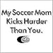 Soccer t-shirts: Soccer Mom Kicks Harder, White, Youth Medium