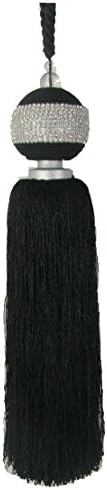 BLACK CURTAIN DRAPE TASSELED LARGE BEADED DIAMANTE HOLDBACK TIEBACK 32" - 82CM