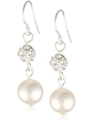Cream 8mm Simulated Pearl and Pave Fireball Drop Earrings