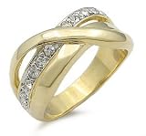 14K Gold Plated Designer X Pave CZ Ring