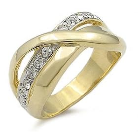 14K Gold Plated Designer X Pave CZ Ring