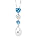 Fresh Water Pearl with 0.02 ct. Diamond and 2 ct. Heart Shaped Blue Topaz Pendant with Chain in 14K White Gold