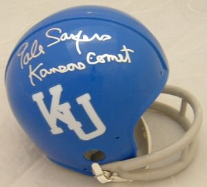 Gale Sayers Autographed/Hand Signed Kansas Jayhawks Throwback Mini Helmet