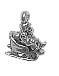 Sterling Silver 3D Small Santa Sitting In Sleigh Waving Charm