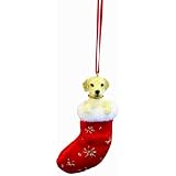 Yellow Labrador Christmas Stocking Ornament with "Santa's Little Pals" Hand Painted and Stitched Detail