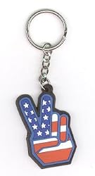 US Flag Hand Peace Sign - Rubber Keychain