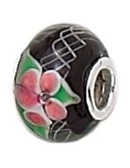 Sterling Silver Black Glass Flower Zable Bead BZ871