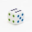 16mm d6 Round Cornered Opaque Dice, White w/Multi-colored Spots