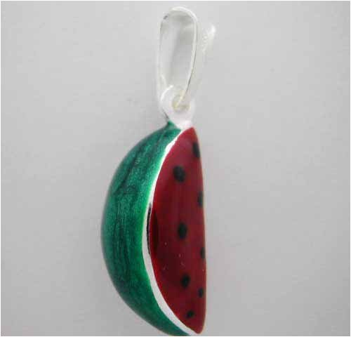 Silver Enamel Fruit WATERMELON CHARM Slice