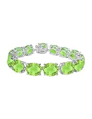 14K White Gold Prong Set Oval Peridot Bracelet with 50.00 CT TGW