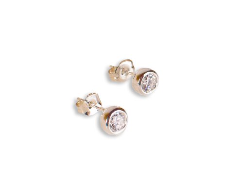 Cz Stud Earrings - Bezel Set in Sterling Silver - Cubic Zirconia Earrings