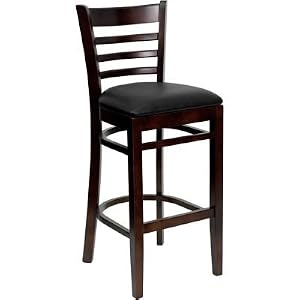 Flash Furniture XU-DGW0005BARLAD-WAL-BLKV-GG Hercules Series Walnut Finished Ladder Back... by Flash