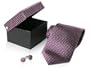 Silver, Red, and Navy Blue Matching Silk Tie and Cufflinks in Gift Box