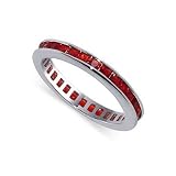Nickel Free Rhodium Plated Sterling Silver Square Shaped Ruby Cubic Zirconia Eternity 3mm Band Ring Size 5, 6, 7, 8, 9, 10