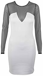 Polyester/Ponte Cutout Mesh Fitted Long Sleeves Round Neck Mini Dress 