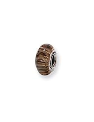 Brown and Yellow Striped, Glass Charm for 3mm Charm Bracelets