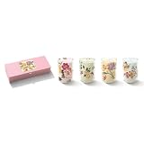 Rose Theme Transferware Votive Candles, Set of 4