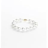 14k Yellow Gold 10mm White Masami Shell Pearl Bracelet with Filigree Clasp, 7.5