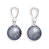 18K White Gold Post Earrings with a Diamond and Cultured Tahitian Pearl Drop