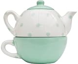 315Yy4emJGL. SL160  Small Green Polka Dot Novelty Tea For One Set Ceramic Teapot Mug Cup
