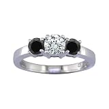 1 Ct. Three-Stone Black and White Diamond Engagement Ring Bridal Style Round Cut in 14K White Gold