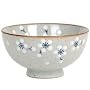 Ceramic Stonewood Rice / Soup Bowl set Design with White Asian Flowers, 6 Piece