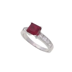 Sterling Silver Princess Cut Ruby CZ Solitaire Ring by SilverBin