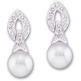 Diamond and Cultured Freshwater Pearl Drop Earrings 14K White Gold
