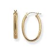 14k Gold Half-Round Medium (M) Size Oval Design Hoop Earrings, HypoAllergenic