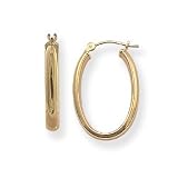 14k Gold Half Round Medium (M) Size Oval Design Hoop Earrings, HypoAllergenic