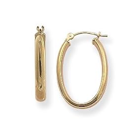 14k Gold Half-Round Medium (M) Size Oval Design Hoop Earrings, HypoAllergenic