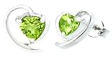 Heart Shape Peridot Earrings Sterling Silver